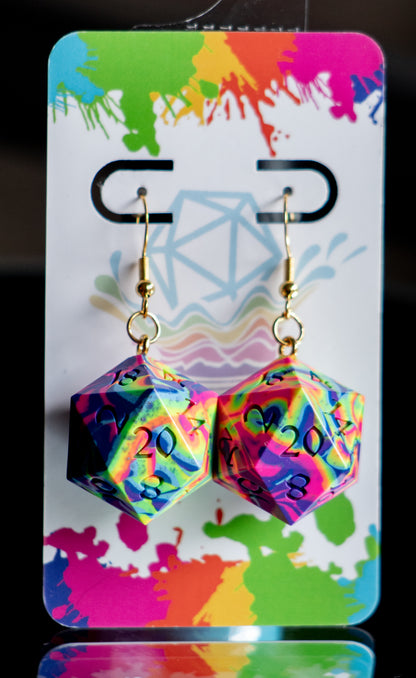 D20 Neon Rainbow Earrings