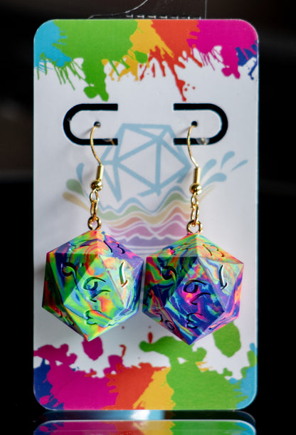 D20 Neon Rainbow Earrings