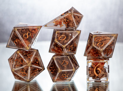 Autumn Warmth - Alt 7 Piece Handmade Resin Dice