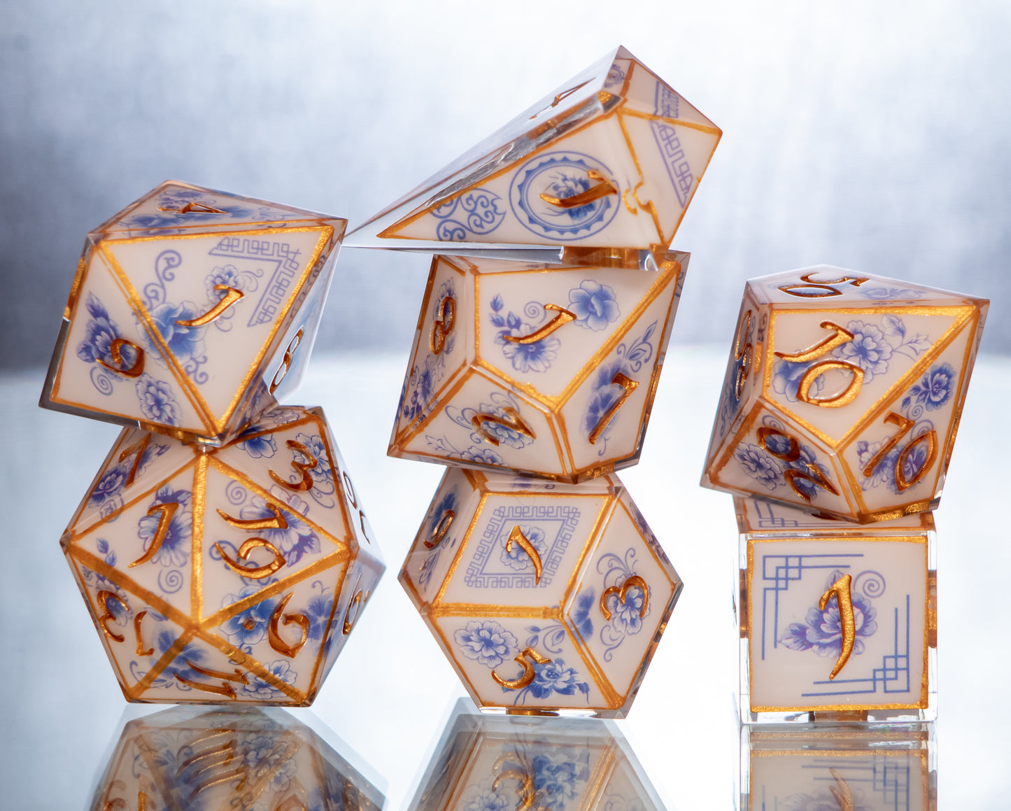 Gilded Porcelain - Alt 7 Piece Handmade Resin Dice