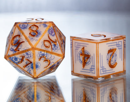 Gilded Porcelain - Alt 7 Piece Handmade Resin Dice