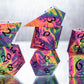 Neon Rainbow Dirty Pour: Alt 7 Piece Handmade Resin Dice