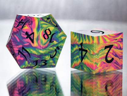 Neon Rainbow Dirty Pour: Alt 7 Piece Handmade Resin Dice