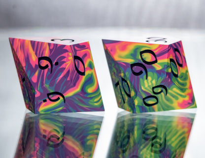 Neon Rainbow Dirty Pour: Alt 7 Piece Handmade Resin Dice