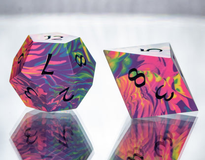 Neon Rainbow Dirty Pour: 7 Piece Handmade Resin Dice