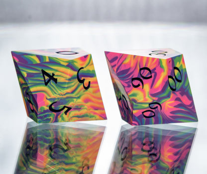 Neon Rainbow Dirty Pour: 7 Piece Handmade Resin Dice