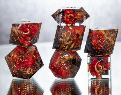 Ashen Blooms- Alt 7 Piece Handmade Resin Dice