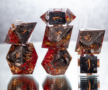 Ashen Blooms- Alt 7 Piece Handmade Resin Dice