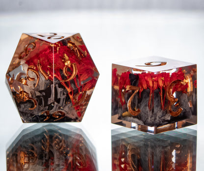 Ashen Blooms- Alt 7 Piece Handmade Resin Dice