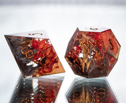 Ashen Blooms- Alt 7 Piece Handmade Resin Dice