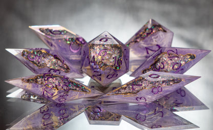 Amethyst Geodes - Sharp 7 Piece Handmade Resin Dice