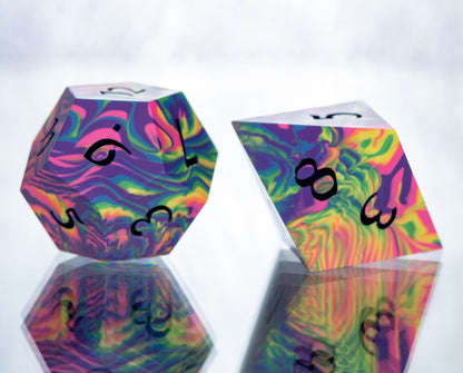 Neon Rainbow Dirty Pour: 7 Piece Handmade Resin Dice