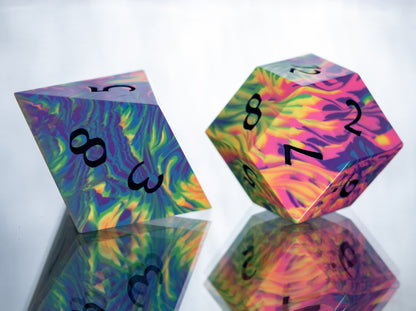 Neon Rainbow Dirty Pour: Alt 6 Piece Handmade Resin Dice