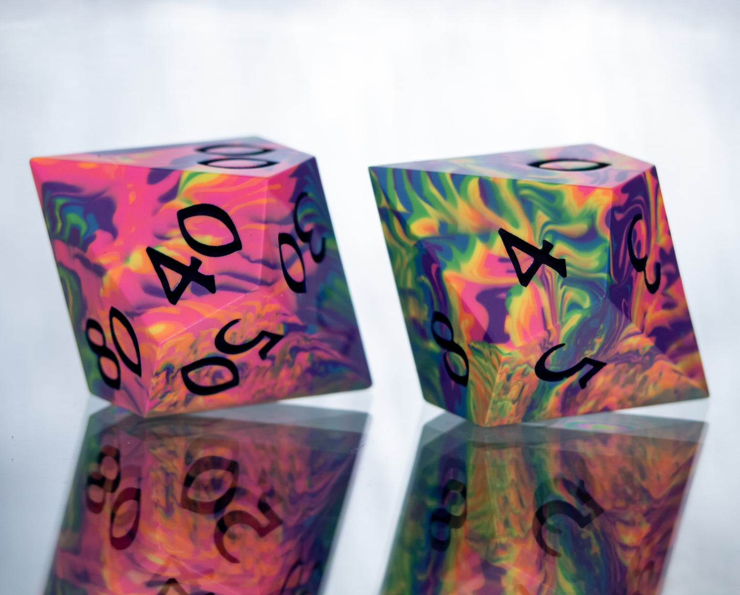 Neon Rainbow Dirty Pour: Alt 6 Piece Handmade Resin Dice