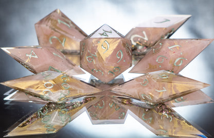 Fairy Quartz - Sharp 7 Piece Handmade Resin Dice