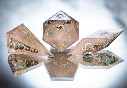 Fairy Quartz - Sharp 7 Piece Handmade Resin Dice