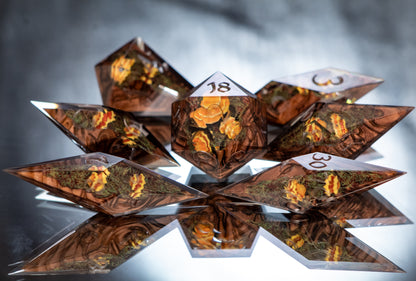 Chicken of the Woods - Sharp 7 Piece Handmade Resin Dice