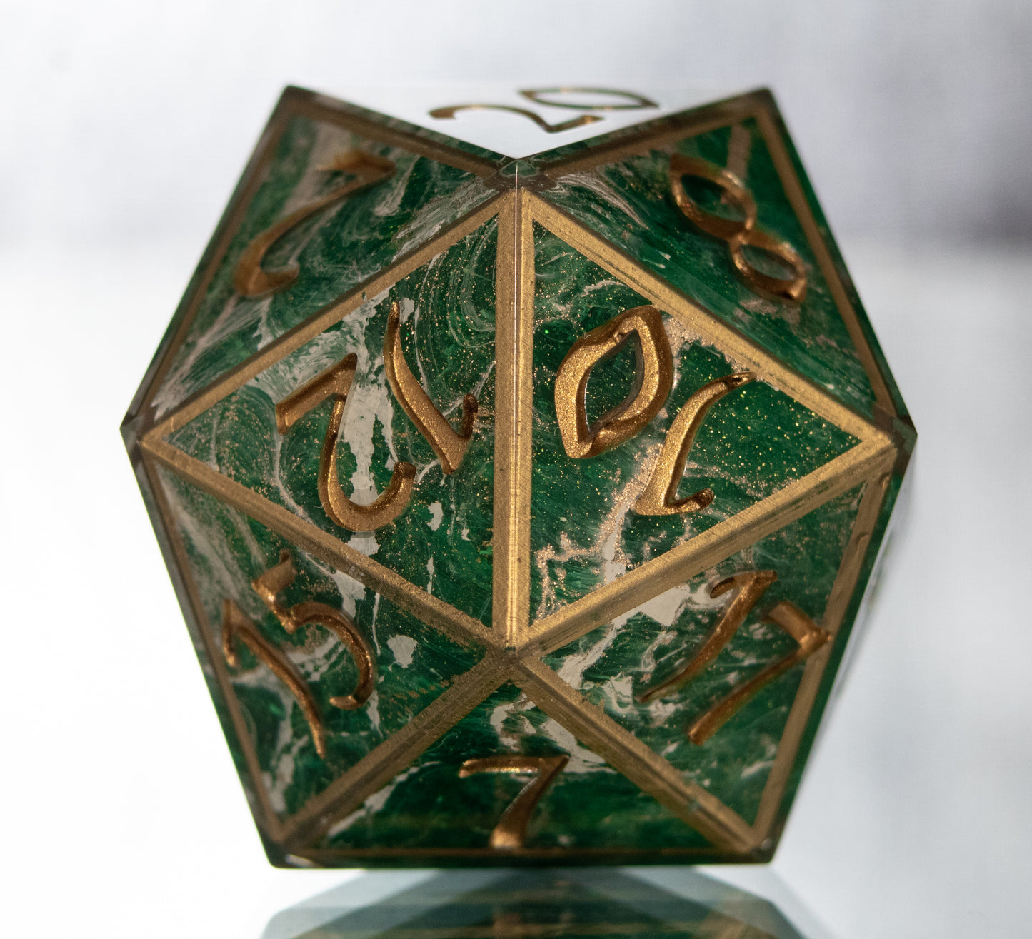 Marbled Emerald- Handmade Chonk D20