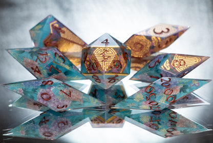 Pagoda - Sharp 7 Piece Handmade Resin Dice