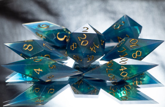 Captured Aurora - Sharp 7 Piece Handmade Resin Dice