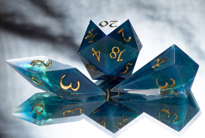 Captured Aurora - Sharp 7 Piece Handmade Resin Dice