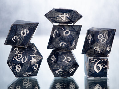 Aizome Fabric - FLAWED 7 Piece Handmade Resin Dice