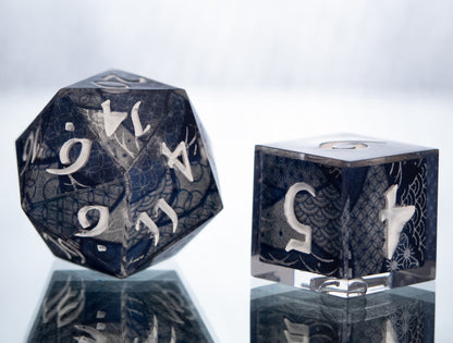 Aizome Fabric - FLAWED 7 Piece Handmade Resin Dice