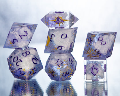 Amethyst Clouds - 7 Piece Handmade Resin Dice