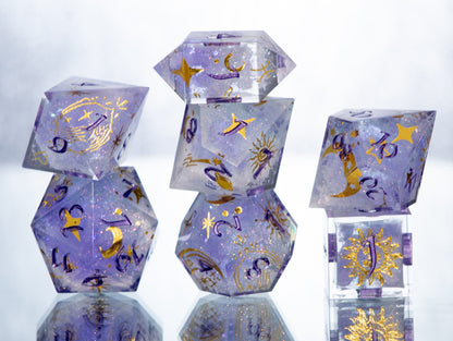 Amethyst Clouds - 7 Piece Handmade Resin Dice