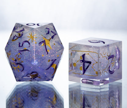 Amethyst Clouds - 7 Piece Handmade Resin Dice