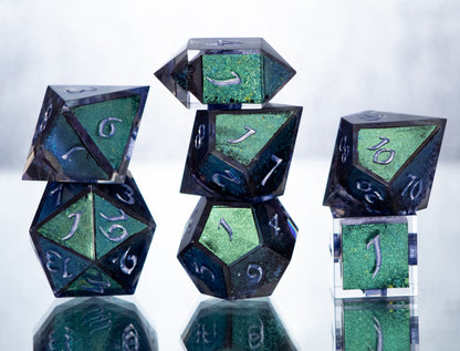 Green Horror - 7 Piece Handmade Resin Dice