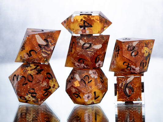 Honey Shimmer - 7 Piece Handmade Resin Dice