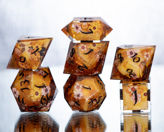 Honey Shimmer - 7 Piece Handmade Resin Dice