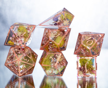 Lepidoptera in Spring - Alt 7 Piece Handmade Resin Dice