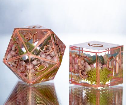 Lepidoptera in Spring - Alt 7 Piece Handmade Resin Dice