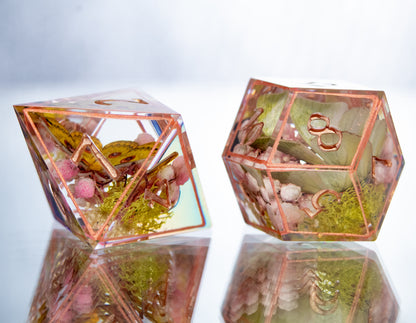 Lepidoptera in Spring - Alt 7 Piece Handmade Resin Dice