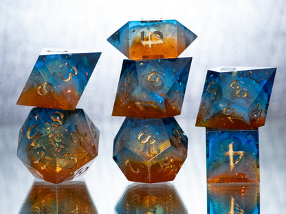 Bright Cosmic Cliffs - 7 Piece Handmade Resin Dice