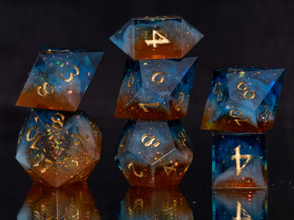 Bright Cosmic Cliffs - 7 Piece Handmade Resin Dice