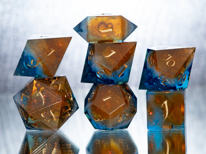 Bright Cosmic Cliffs - 7 Piece Handmade Resin Dice