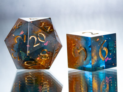 Bright Cosmic Cliffs - 7 Piece Handmade Resin Dice