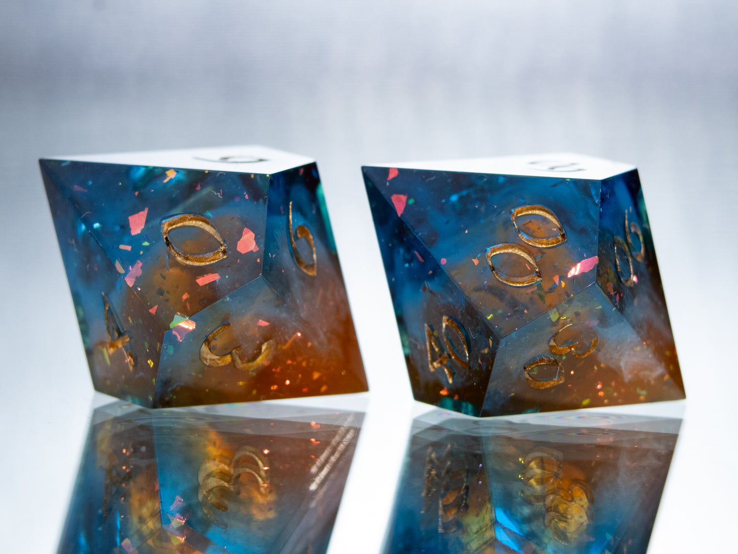 Bright Cosmic Cliffs - 7 Piece Handmade Resin Dice