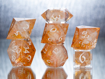 Citrine Clouds- 7 Piece Handmade Resin Dice