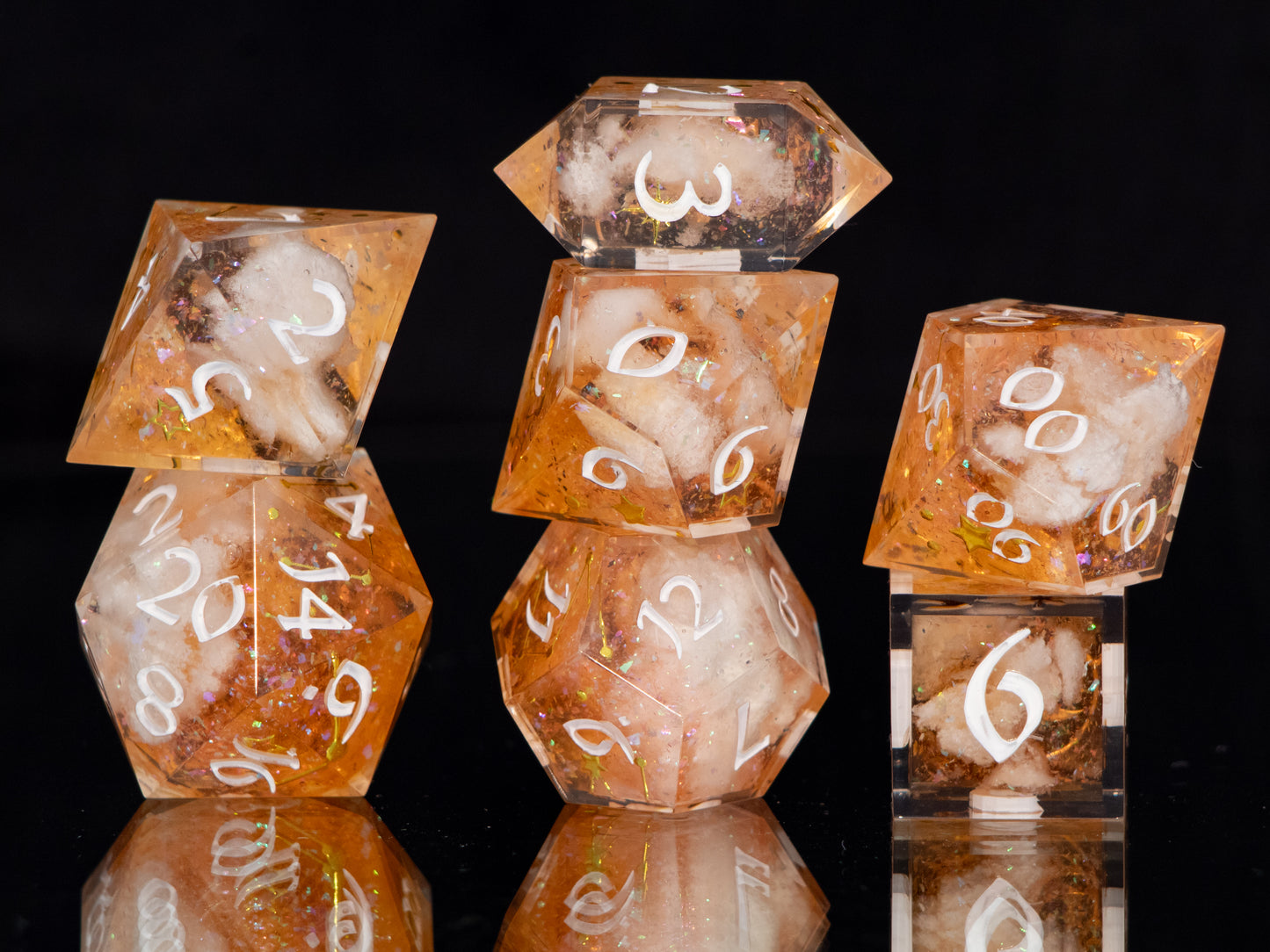 Citrine Clouds- 7 Piece Handmade Resin Dice