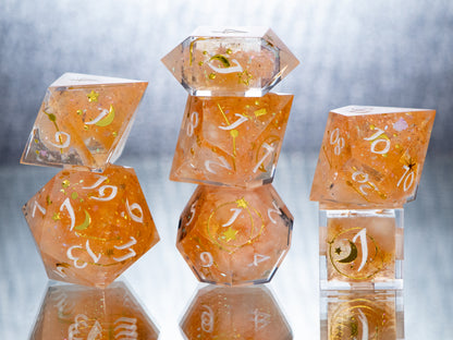 Citrine Clouds- 7 Piece Handmade Resin Dice