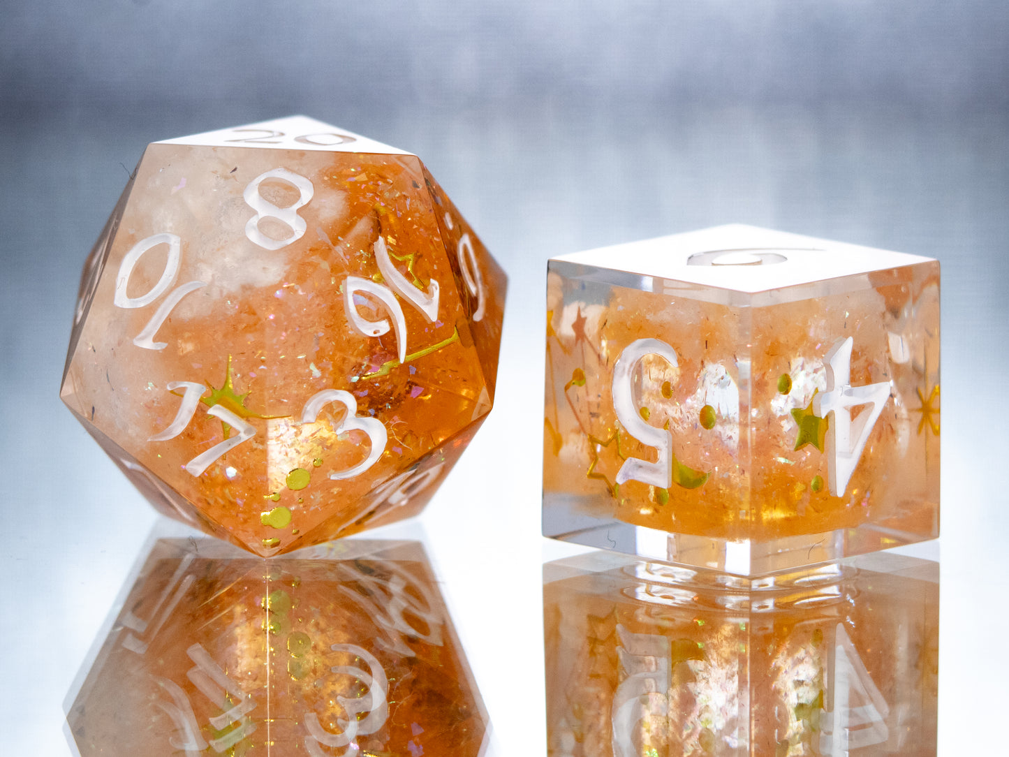 Citrine Clouds- 7 Piece Handmade Resin Dice