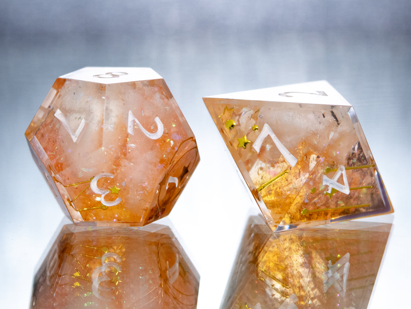 Citrine Clouds- 7 Piece Handmade Resin Dice