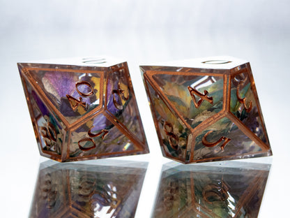 Copper Floral Lepidoptera - 7 Piece Handmade Resin Dice