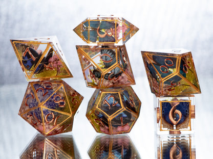 Gilded Lepidoptera - 7 Piece Handmade Resin Dice