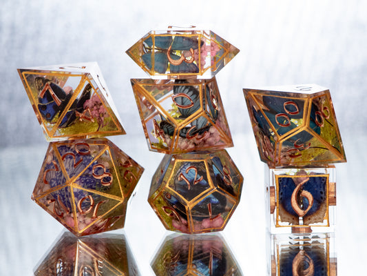 Gilded Lepidoptera - 7 Piece Handmade Resin Dice