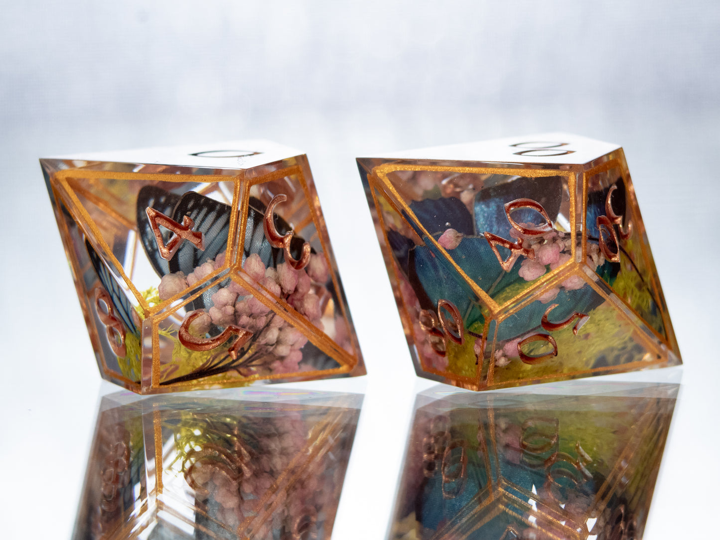 Gilded Lepidoptera - 7 Piece Handmade Resin Dice